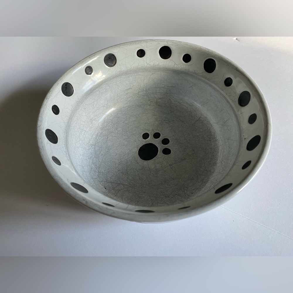 Ceramic White and Black Dog Food Bowl, For Size Small/ Medium Dogs
